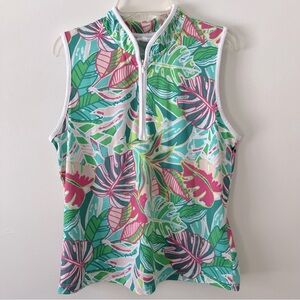 Sigrid Olsen Sleeveless Golf Tennis Shirt Women's Medium Tropical Palm Leaf